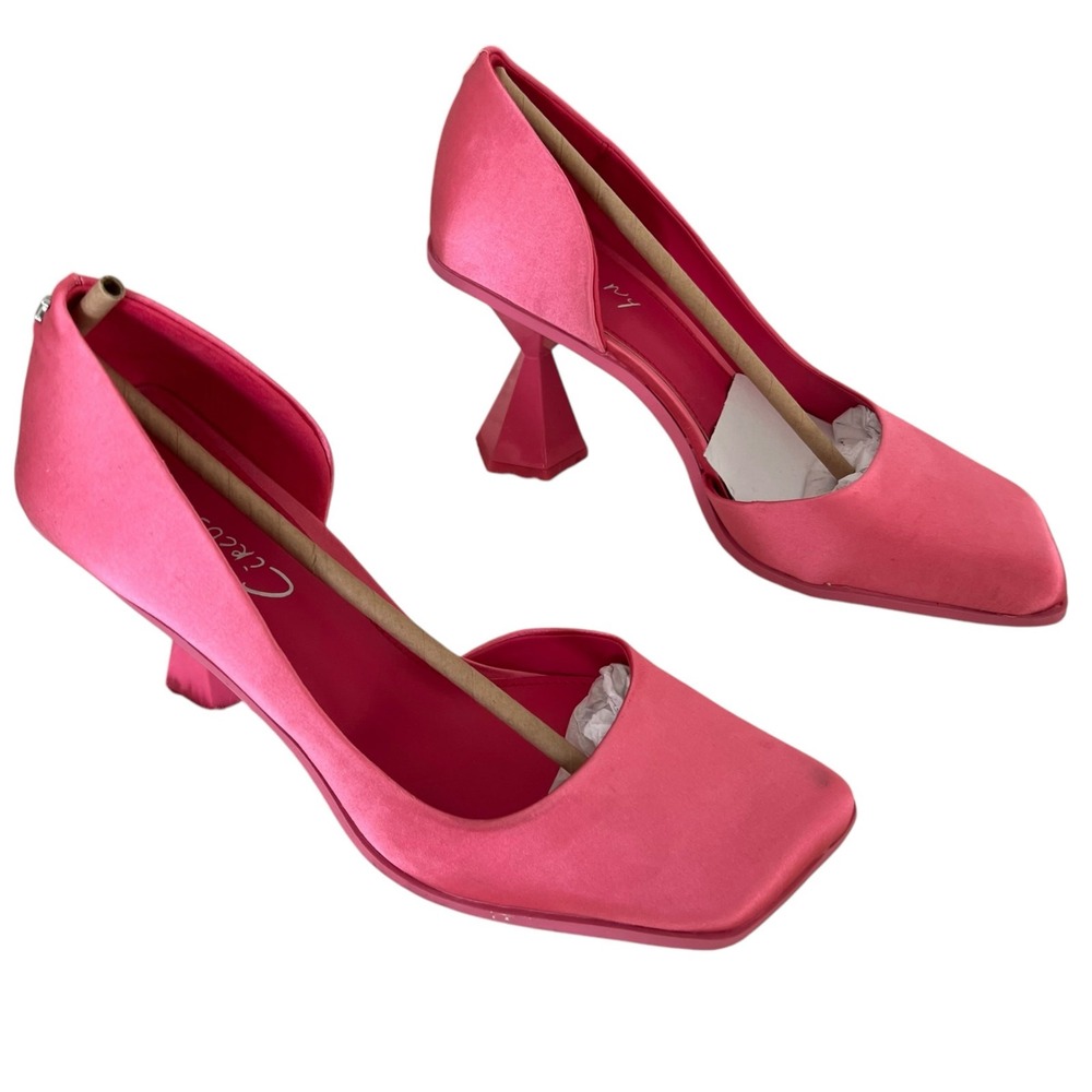 Circus by Sam Edelman Pink Satin Architectural Heel Square Toe Pumps Mens 8